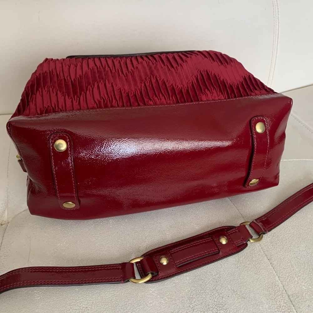 Coach Ashley Gathered Satin and Patent Leather Satchel in Bordeaux Med. Burgundy - Picture 6 of 16